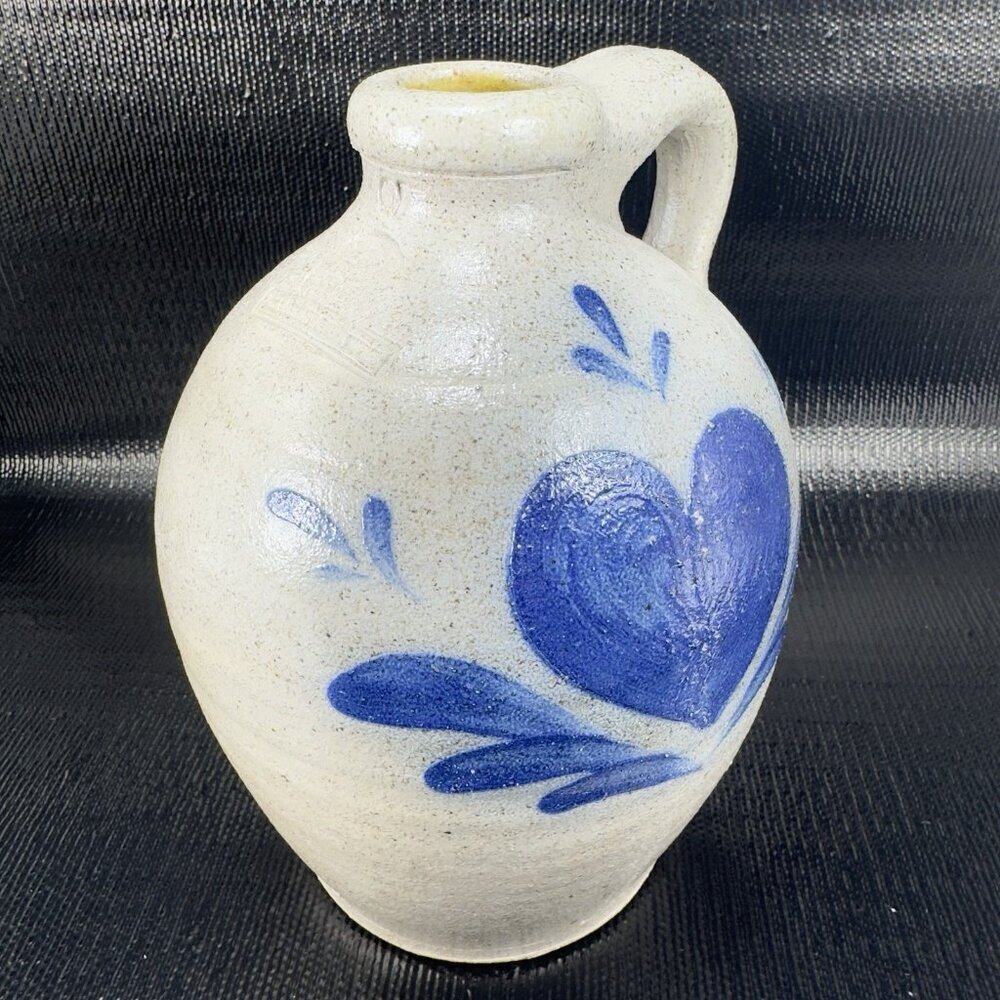 1994 Rowe Pottery Works Salt Glazed Gray Blue Heart Jug Carafe Container Marked - Picture 12 of 16